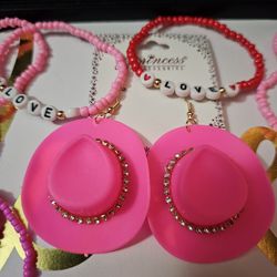 Pink Barbie Cowgirl Hat Earrings 