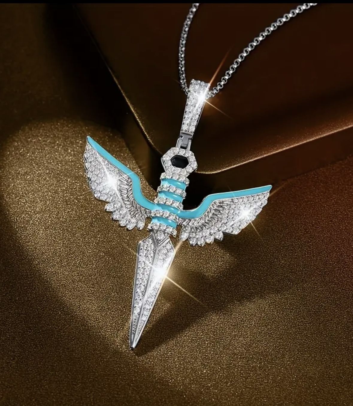 Moissanite Kunai With Wings pendant With Silver Chain