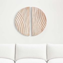 Crate and Barrel "Dune" Hand-Carved Bleached Wood Wall Art