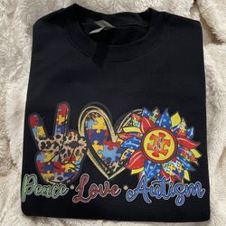 Peace Love Autism Awareness Sweatshirt Crewneck