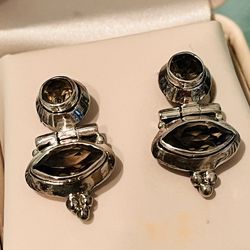 925 Silver Vintage Smoky Quartz Earrings