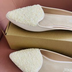 Rhinestone Pointed Toe Back Slide Open Comfort Loafers 