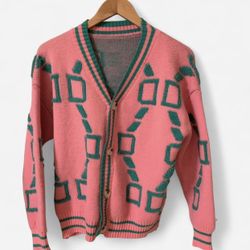Unbranded Cardigan Large Pink & Green AKA Sorority Sweater 