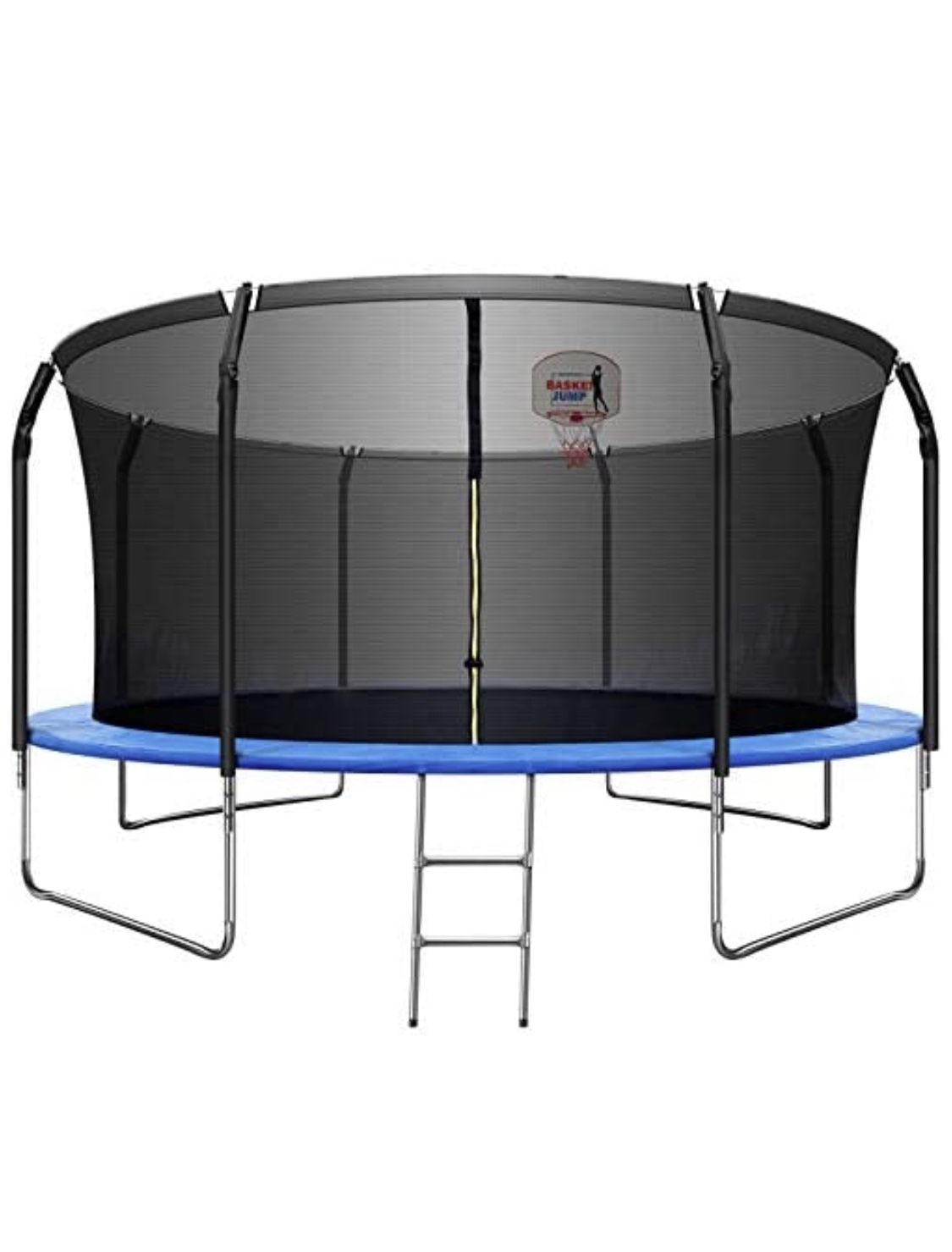 14 FT Trampoline with Basketball Hoop, Safety Enclosure Net, Waterproof Mat and Ladder, Basketball Trampoline for Kids/Adults, Outdoor Backyard Tramp