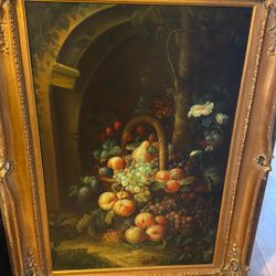 Antique  Frame With Oil Painting