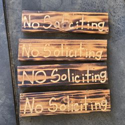 Rustic Burned Wood "No Soliciting" Sign