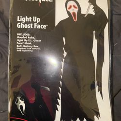 Ghost Face Light-Up Costume – Hooded Robe + LED Mask (NEW/Never Worn)