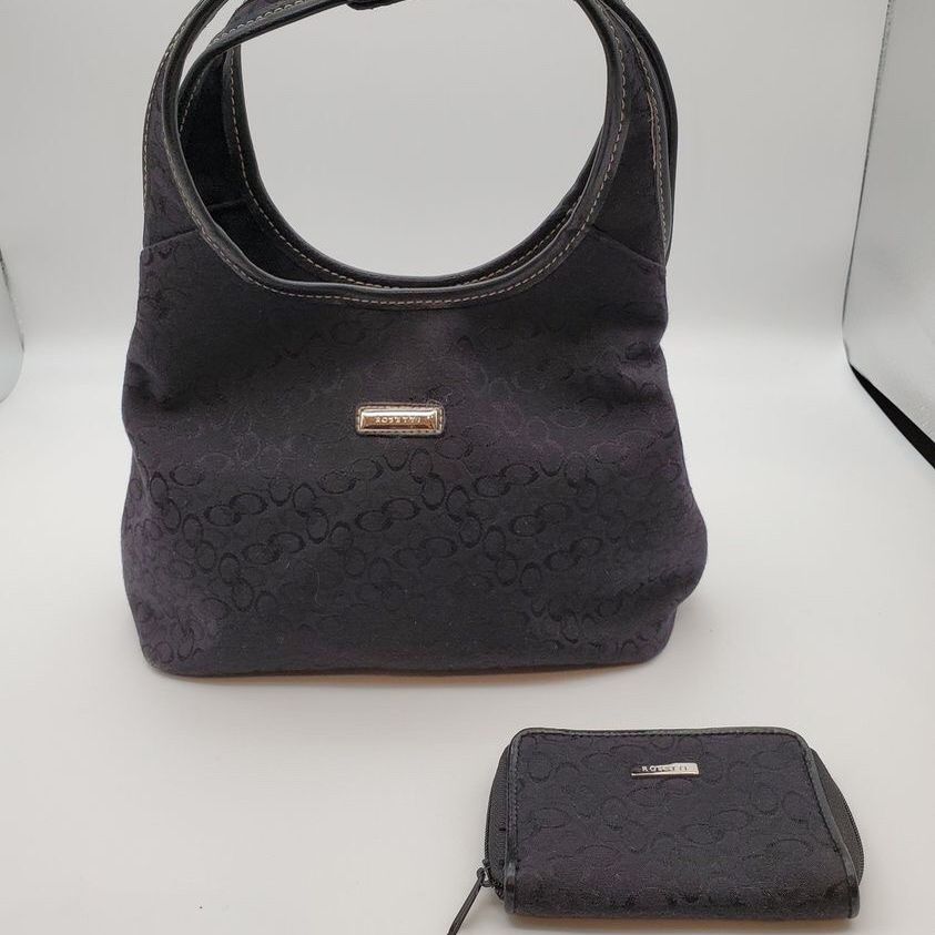 Vintage Rosetti Black Design Shoulder Bag With Mini Black Wallet Inside 