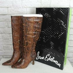 Sam Edelman Hai Snake Skin Print Genuine Leather Knee High Boots Women's Size 8M