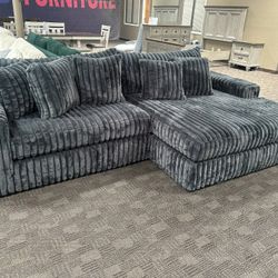 Big Soft Grey Corduroy Sectional Couch