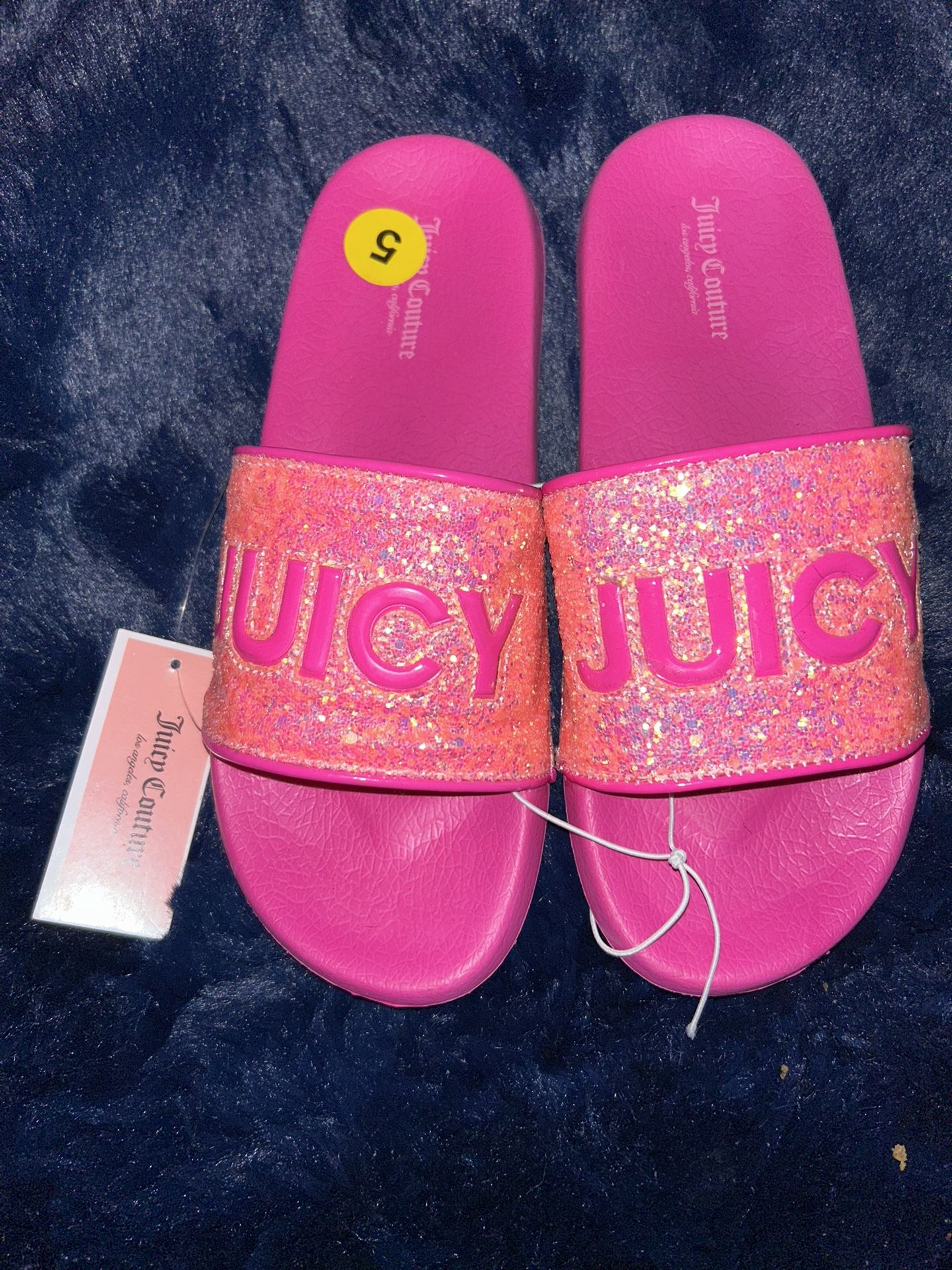 Juicy Couture Hot Pink & Orange Glitter Slides Girls Size 5 Brand New With Tags!