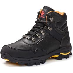 SUREWAY Botas de trabajo para hombre de 6 pulgadas suave/punta de acero, resistentes al agua, de cuero, con cordones, suela cómoda de doble densidad r