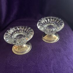  Vintage Royal Crest Crystal Silver Plated Candle Holders Set of 2, Cut Crystal Candlestick Holders, Elegant Table Decor