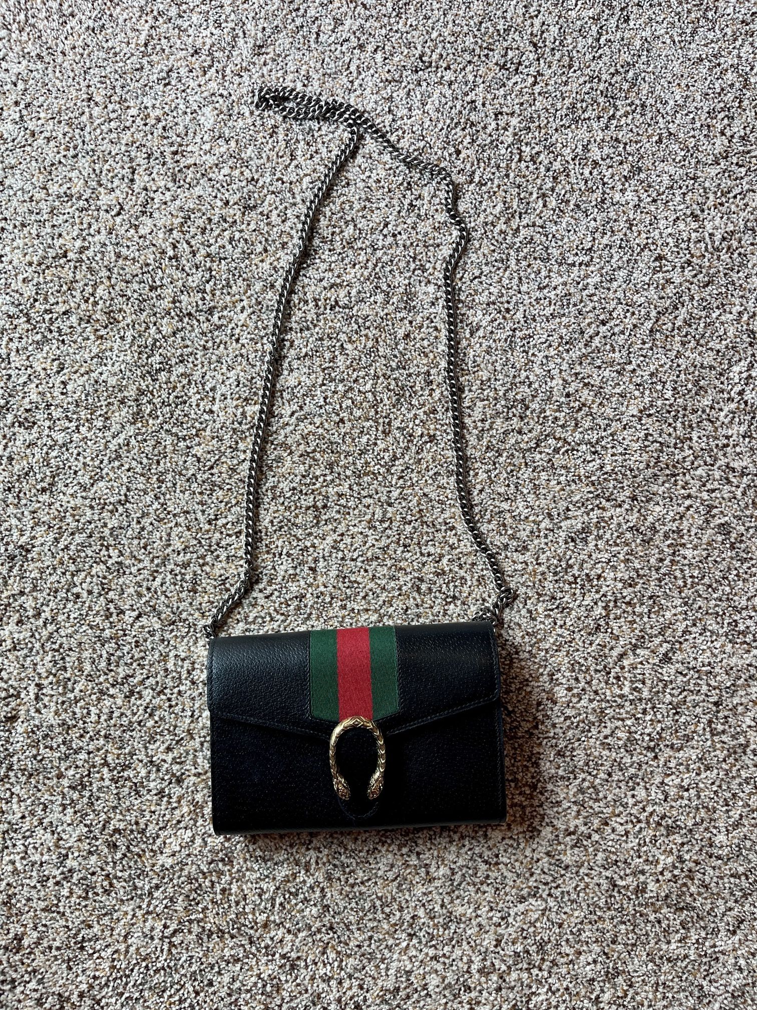 Gucci Chain Wallet Dionysus Black Leather Cross Body Bag - MyDesignerly