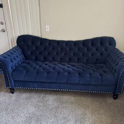 2 Navy Blue Velvet Tufted Couches