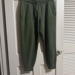 Mens Puma Jogger Sweatpants Green With Pockets Drawstring Size Large 
