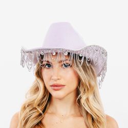 New festival sparkly rhinestone Lavender Fringe Women's Cowboy Hat adjustable