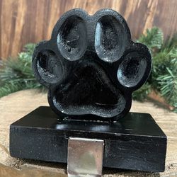 Black Paw Print Wood Stocking Holder Dog Decoration Holiday Home Mantel Decor