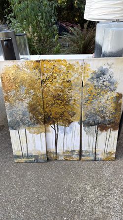 3-Piece Gold & Gray Tree Canvas Wall Art