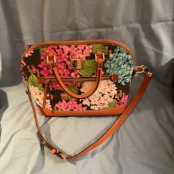 Dooney And Bourke Coated Cotton Hydrangea Domed Zip Satchel-New