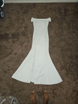 White Off Shoulder Trumpet Dress