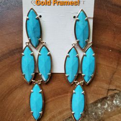 Kendra Scott Vintage Rare Turquoise And Gold Earrings Large