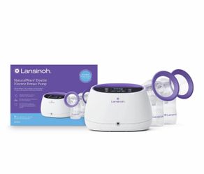 Lansinoh NaturalWave Double Electric Breast Pump White/Purple | Hospital-Grade Suction with 12 Levels, 5 Flange Sizes & Baby-Mimicking Motion | Breast