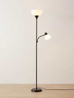 Black Floor Lamp with Adjustable Reading Light + 2 Bulbs Included (IKEA Style)
