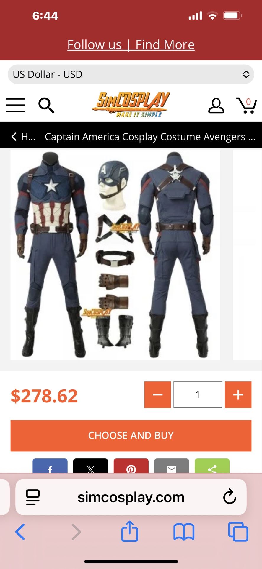Simcosplay Captain America Suit (Large)