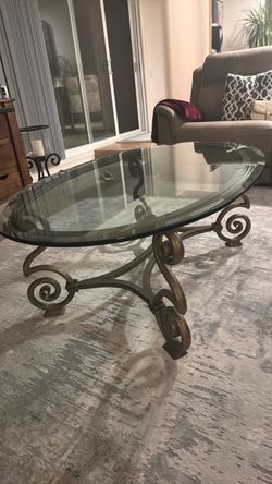 Round Glass Top Coffee Table with bronze base