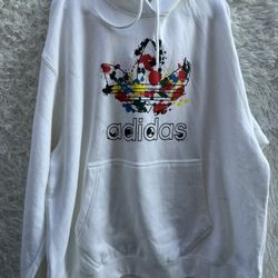 Adidas White Hoodie with Colorful Logo size 2XL New