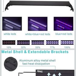 hygger 32W Full Spectrum Aquarium Light with Aluminum Alloy Shell Extendable Brackets, White Blue Red LEDs, External Controller, for Freshwater Fish T