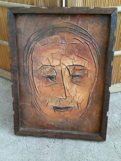 Engraved Face On Wood, 17"x13"x 2"