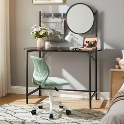 Homy Casa Looney+Carnation Bedroom Vanity Set with Mirror and Aqua Office Chair