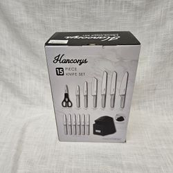 Brand New 15 PCS Hancorys Knife Block Set Made w/ Japanese Stainless Steel, Non-slip handles
