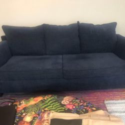 2 Blue Chenille Sofas w/ New Firm Foam Seat Cushions
