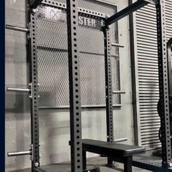 Half Rack PACKAGE - Rack + Flat Bench + Weight Plate Holder Pairs x3