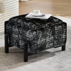 New Square Storage Ottoman with Tray, Modern Foot Stools , Upholstered Coffee Table, Black