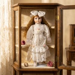 Vintage Porcelain Collector Doll with Polka Dot Dress