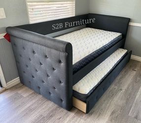 Twin Twin Size Charcoal Daybed W Orthopedic Mattress 