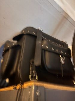Black Leather Motorcycle Saddlebags