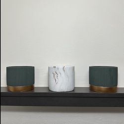 Hunter Green White Marble Ceramic Pots