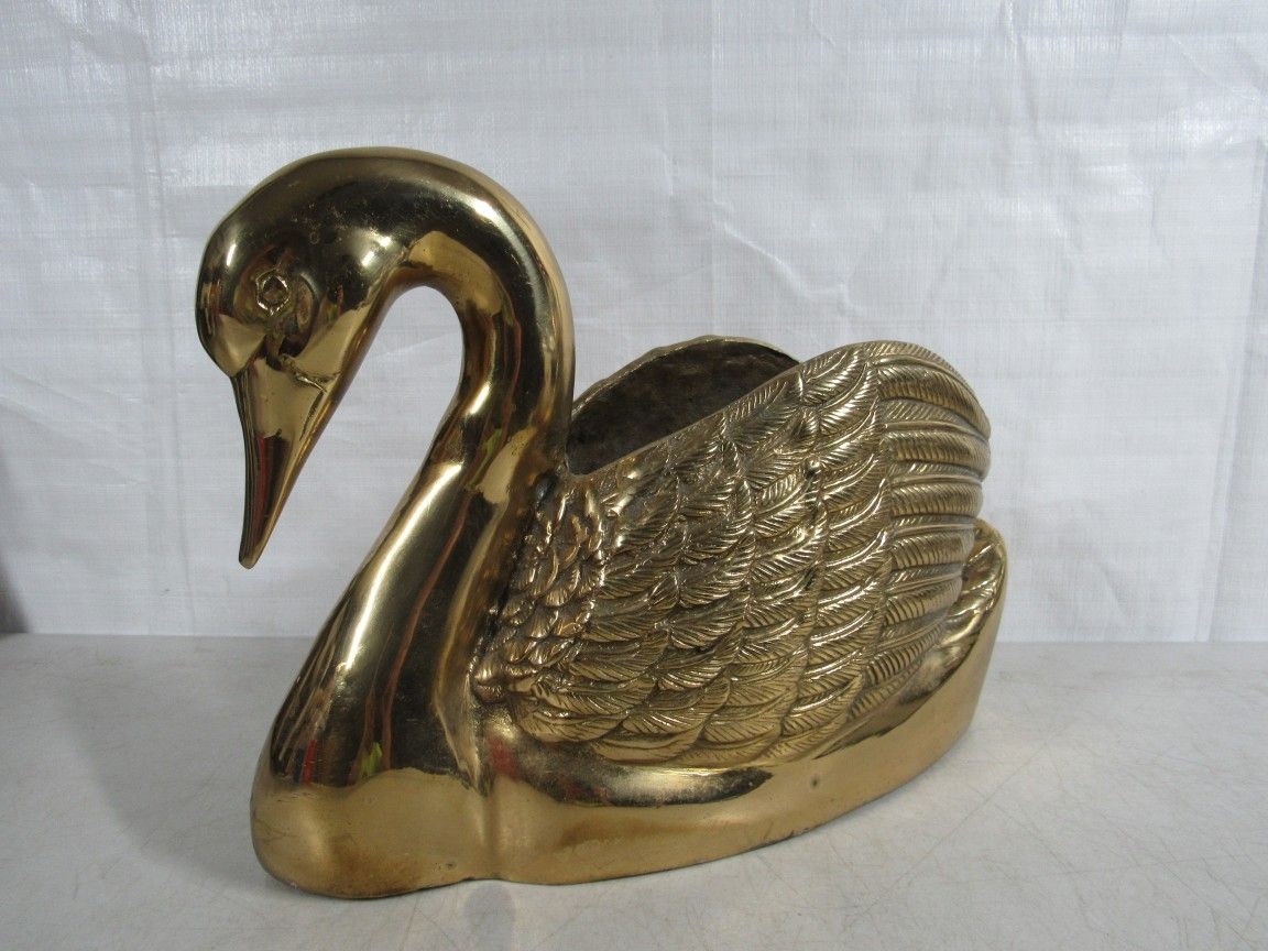 Swan/Goose Mid Century Heavy Solid Brass Planter 13" Length 12 Lbs.