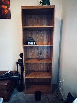 Tall 5-Tier Oak Grain Bookshelf / Display Shelf Unit