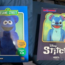 Be@rbrick Bearbrick Costume Ver. 400% Sesame Street Cookie Monster And Disney Stitch Lot Of 2