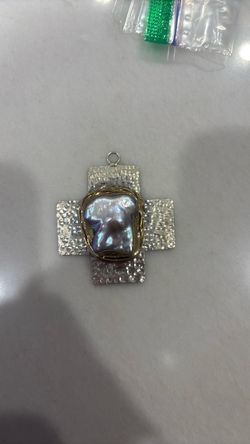 Hammered Silver Cross Pendant with Baroque Pearl