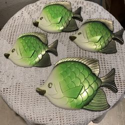 Vintage Set Of 4 1977 Miller Studio Inc. MCM Green And White Chalkware Wall Hangings
