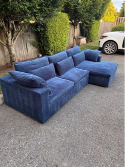 West Elm Harmony Modular Sectional – Ink Blue Distressed Velvet couch sofa