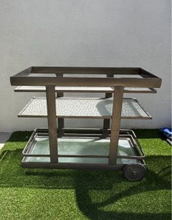 Brown Jordan Outdoor Beverage Cart / Bar Cart – Aluminum + Glass | Cover Included