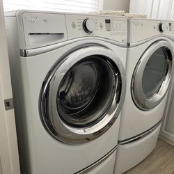 Whirlpool Duet Front Loaders Washer & Dryer with pedestals.  Electric